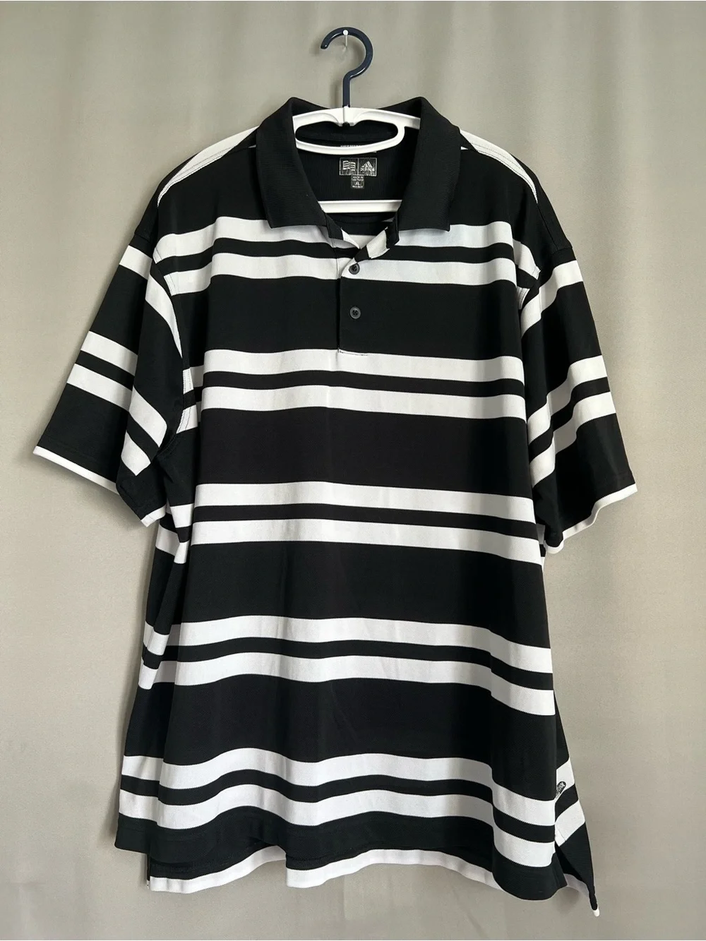 adidas Black and White Horizontal Stripe Polo